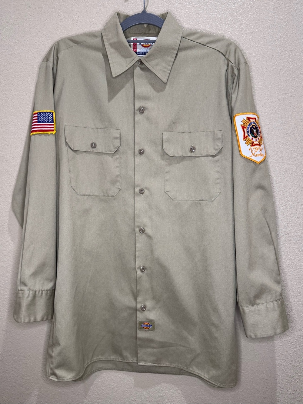 Dickies VFW Veterans of Foreign Wars Khaki Workwear Shirt Men's M